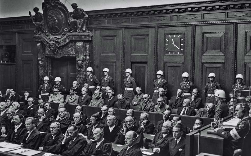Podczas pierwszego procesu głównych niemieckich zbrodniarzy wojennych przed międzynarodowym trybunałem wojskowym w Norymberdze. 1946 r. Fot. Freda Ramage'a